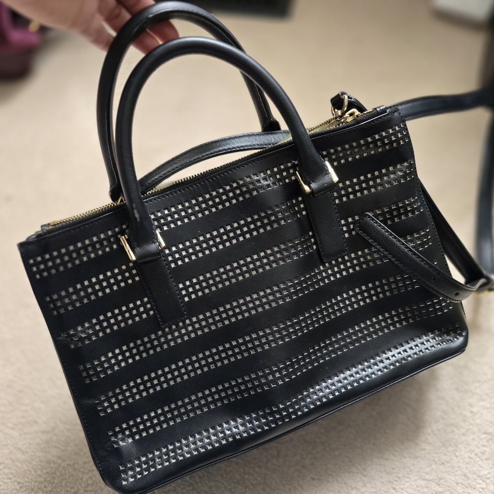 Tory Burch Black Perforated Leather Tote - Picture 3 of 11